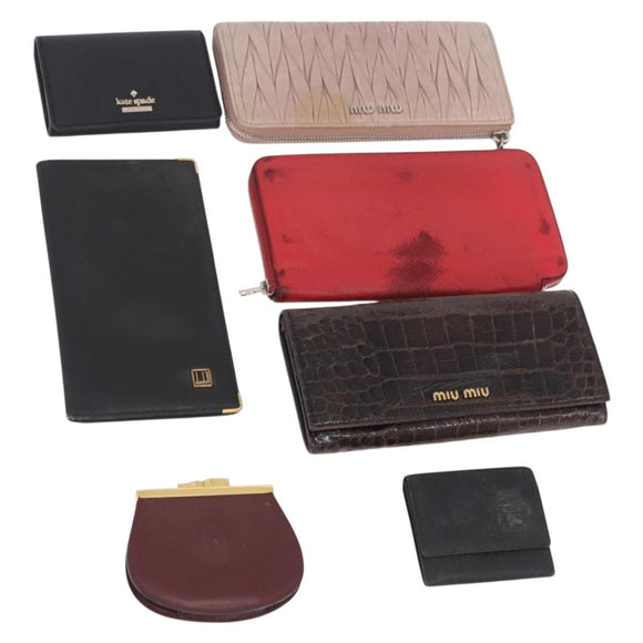HERMES Miumiu Wallet Coin Purse Wallet Leather 7 Set Black Pink Auth BA15600