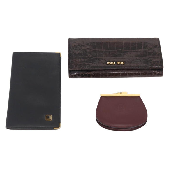 HERMES Miumiu Wallet Coin Purse Wallet Leather 7 Set Black Pink Auth BA15600