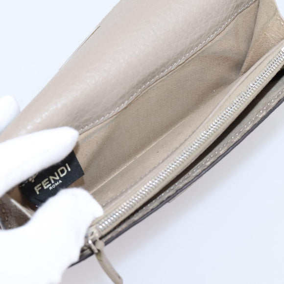 FENDI Celeria Long Wallet Leather Beige Silver 8M0308 Auth BA15601