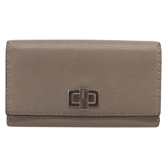 FENDI Celeria Long Wallet Leather Beige Silver 8M0308 Auth BA15601