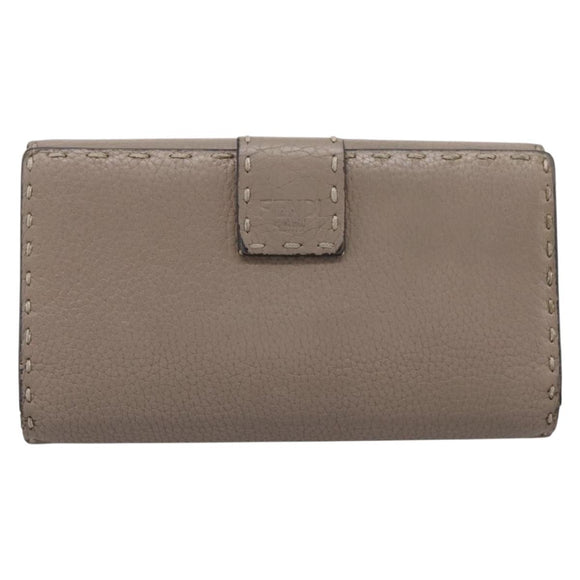FENDI Celeria Long Wallet Leather Beige Silver 8M0308 Auth BA15601