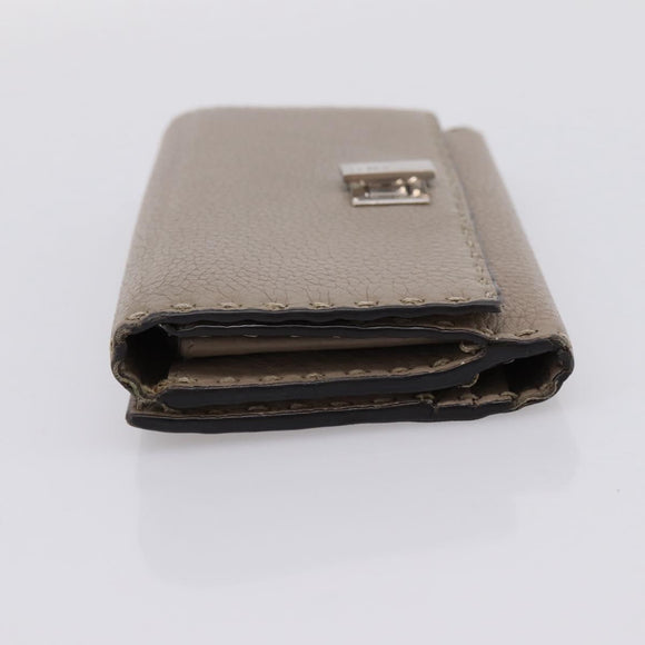 FENDI Celeria Long Wallet Leather Beige Silver 8M0308 Auth BA15601