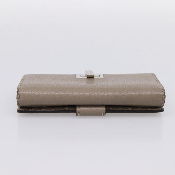 FENDI Celeria Long Wallet Leather Beige Silver 8M0308 Auth BA15601