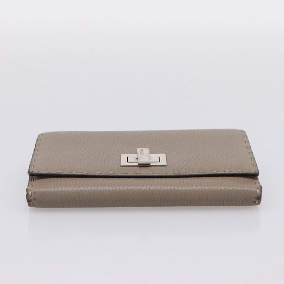 FENDI Celeria Long Wallet Leather Beige Silver 8M0308 Auth BA15601