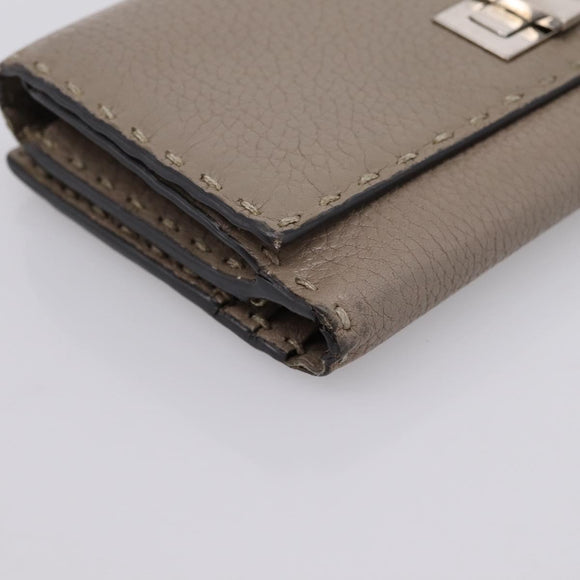 FENDI Celeria Long Wallet Leather Beige Silver 8M0308 Auth BA15601