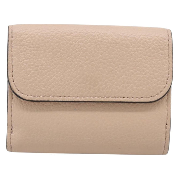 Chloe Alphabet Trifold Wallet Leather Pink Gold Tone Auth BA15602
