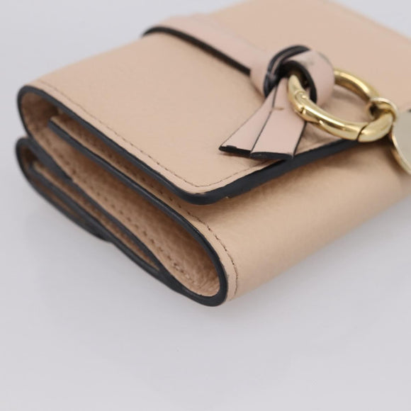 Chloe Alphabet Trifold Wallet Leather Pink Gold Tone Auth BA15602