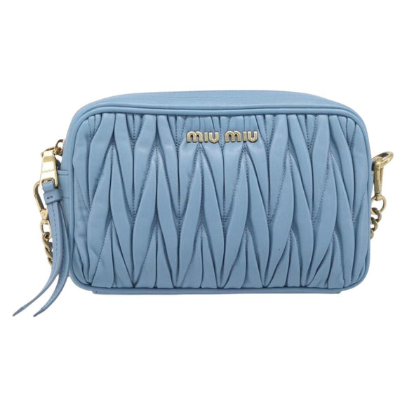 Miu Miu Matelasse Chain Shoulder Bag Leather 2way Light Blue Gold Auth BA15627V