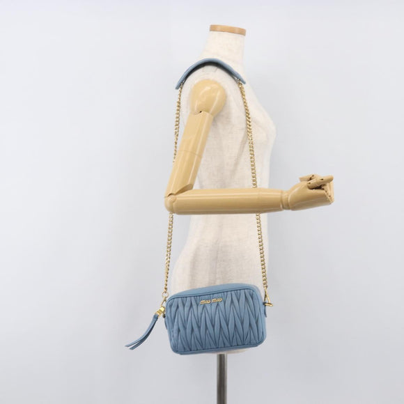 Miu Miu Matelasse Chain Shoulder Bag Leather 2way Light Blue Gold Auth BA15627V