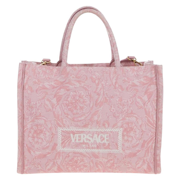 VERSACE Athena Barocco Tote Bag tweed 2way Pink Gold Auth BA15628M