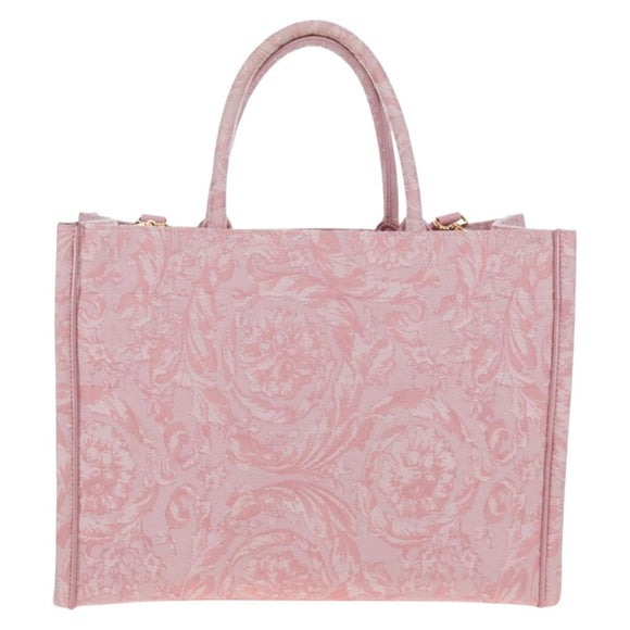 VERSACE Athena Barocco Tote Bag tweed 2way Pink Gold Auth BA15628M