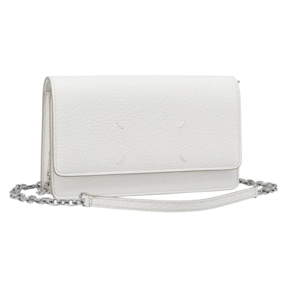 Maison Margiela Chain Shoulder Bag Leather White Silver Auth BA15629M