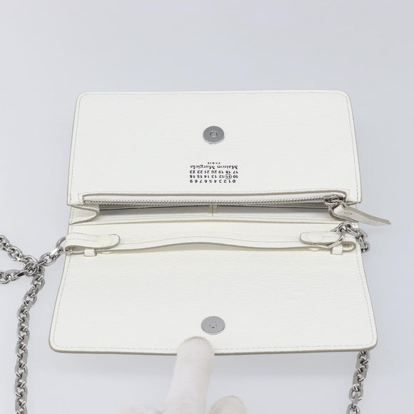 Maison Margiela Chain Shoulder Bag Leather White Silver Auth BA15629M