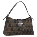 FENDI Zucca Canvas Mamma Baguette Shoulder Bag Brown Black Auth BA15630V-1