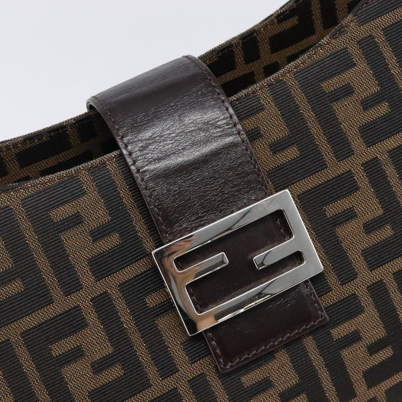 FENDI Zucca Canvas Mamma Baguette Shoulder Bag Brown Black Auth BA15630V