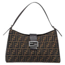 FENDI Zucca Canvas Mamma Baguette Shoulder Bag Brown Black Auth BA15630V-13