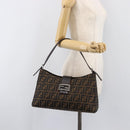 FENDI Zucca Canvas Mamma Baguette Shoulder Bag Brown Black Auth BA15630V-29