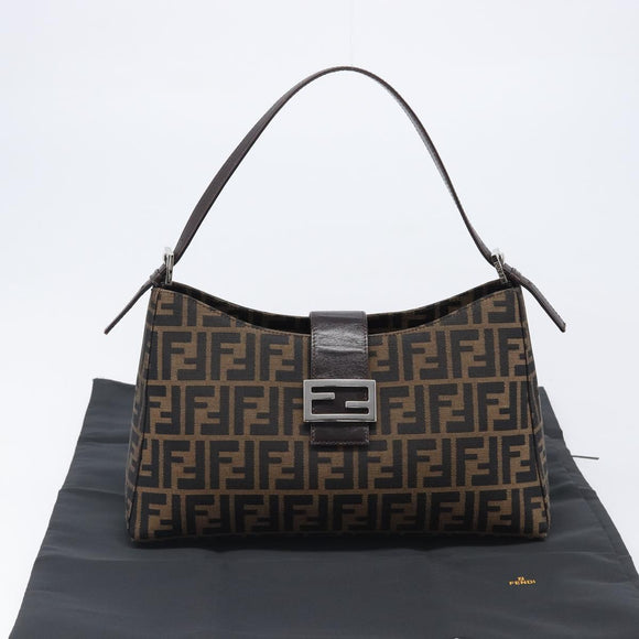 FENDI Zucca Canvas Mamma Baguette Shoulder Bag Brown Black Auth BA15630V
