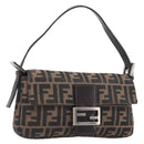 FENDI Zucca Canvas Mamma Baguette Shoulder Bag Brown Black Auth BA15631V-1
