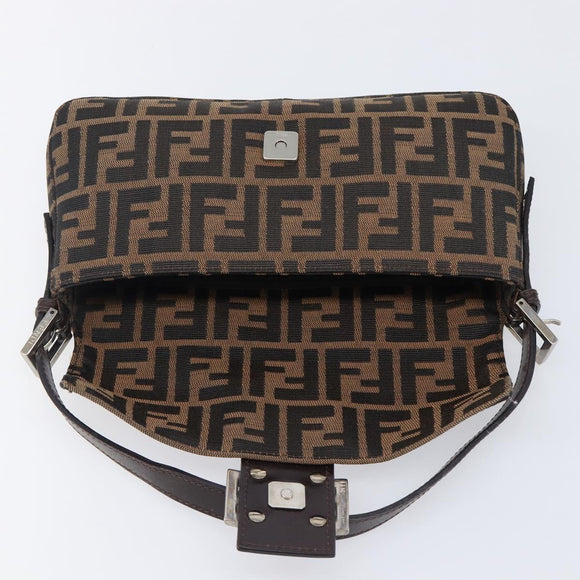 FENDI Zucca Canvas Mamma Baguette Shoulder Bag Brown Black Auth BA15631V