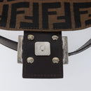 FENDI Zucca Canvas Mamma Baguette Shoulder Bag Brown Black Auth BA15631V-17