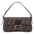 FENDI Zucca Canvas Mamma Baguette Shoulder Bag Brown Black Auth BA15631V-2