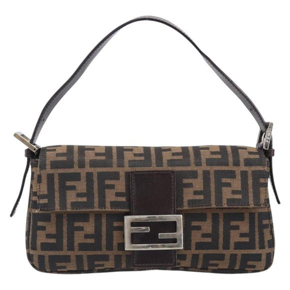 FENDI Zucca Canvas Mamma Baguette Shoulder Bag Brown Black Auth BA15631V