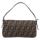 FENDI Zucca Canvas Mamma Baguette Shoulder Bag Brown Black Auth BA15631V-3