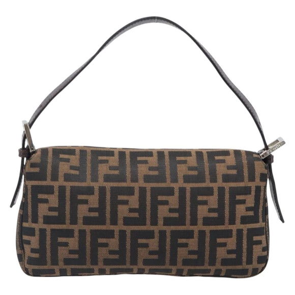 FENDI Zucca Canvas Mamma Baguette Shoulder Bag Brown Black Auth BA15631V