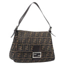 FENDI Zucca Canvas Mamma Baguette Shoulder Bag Brown Black Auth BA15633A-1