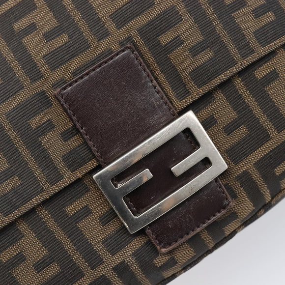 FENDI Zucca Canvas Mamma Baguette Shoulder Bag Brown Black Auth BA15633A