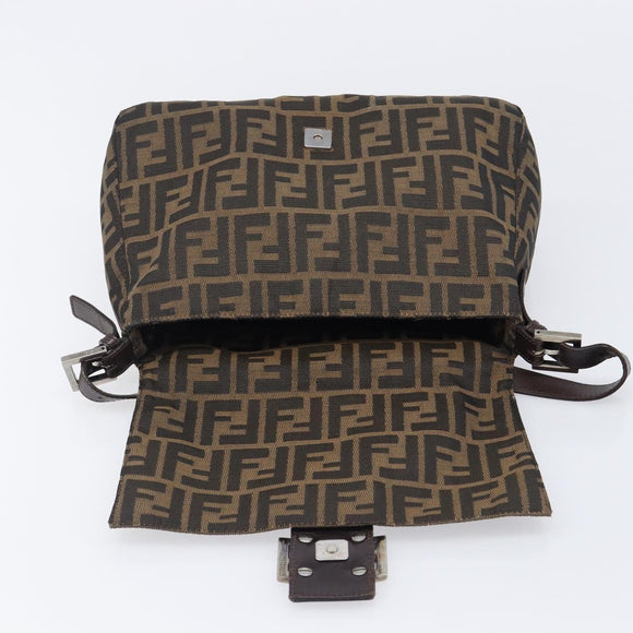FENDI Zucca Canvas Mamma Baguette Shoulder Bag Brown Black Auth BA15633A