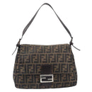 FENDI Zucca Canvas Mamma Baguette Shoulder Bag Brown Black Auth BA15633A-2