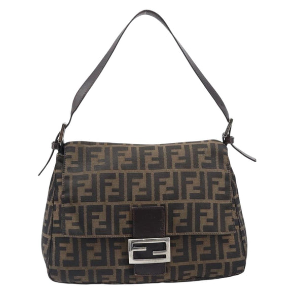 FENDI Zucca Canvas Mamma Baguette Shoulder Bag Brown Black Auth BA15633A