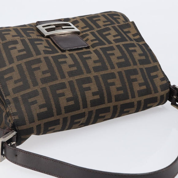 FENDI Zucca Canvas Mamma Baguette Shoulder Bag Brown Black Auth BA15633A