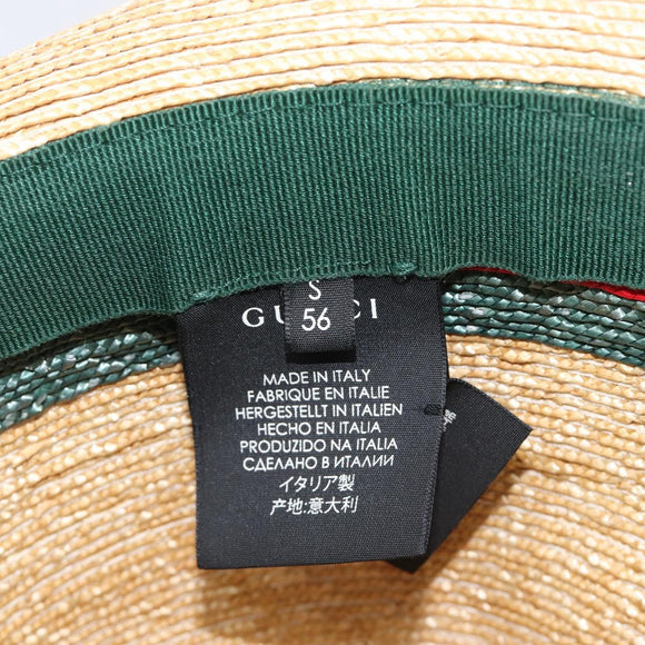GUCCI Web Sherry Line Hat Straw Beige Auth BA15635V