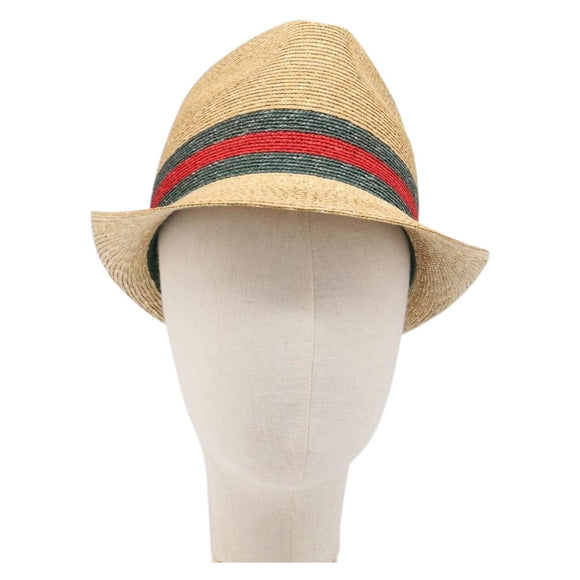GUCCI Web Sherry Line Hat Straw Beige Auth BA15635V
