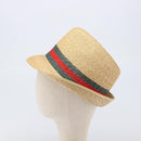 GUCCI Web Sherry Line Hat Straw Beige Auth BA15635V-4