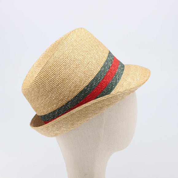 GUCCI Web Sherry Line Hat Straw Beige Auth BA15635V