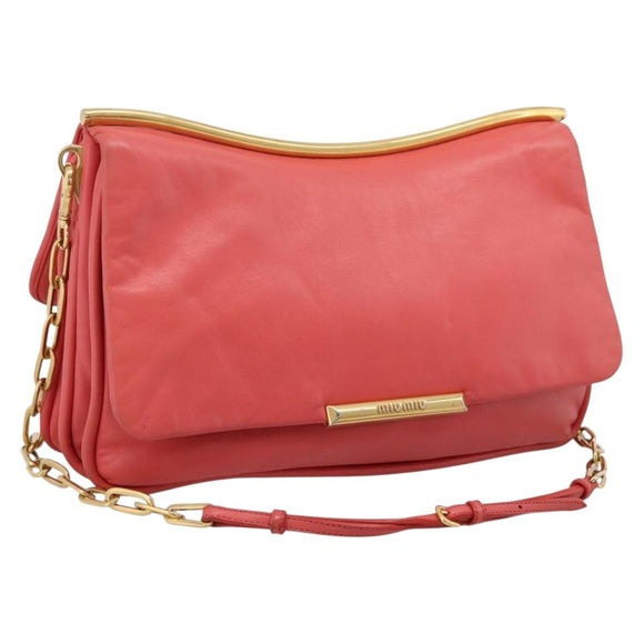 Miu Miu Chain Shoulder Bag Leather Pink Gold Auth BA15636V