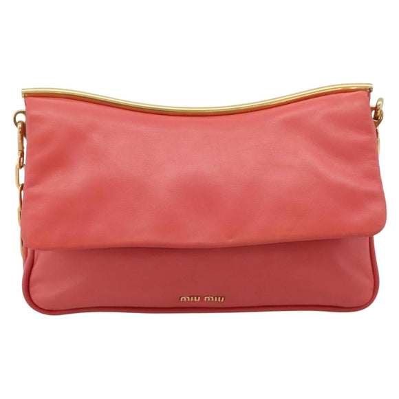 Miu Miu Chain Shoulder Bag Leather Pink Gold Auth BA15636V