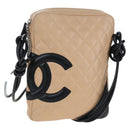 CHANEL Matelasse Cambon Line Shoulder Bag Leather Beige Silver CC Auth BA15637-1