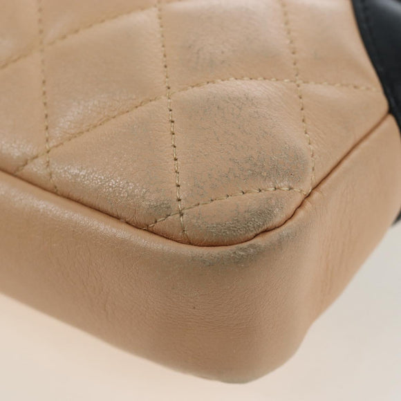 CHANEL Matelasse Cambon Line Shoulder Bag Leather Beige Silver CC Auth BA15637