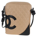 CHANEL Matelasse Cambon Line Shoulder Bag Leather Beige Silver CC Auth BA15637-2