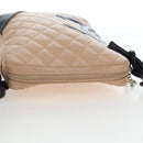 CHANEL Matelasse Cambon Line Shoulder Bag Leather Beige Silver CC Auth BA15637-6