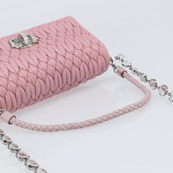 Miu Miu Chain Shoulder Bag Leather 2way Pink Silver Auth BA15638A