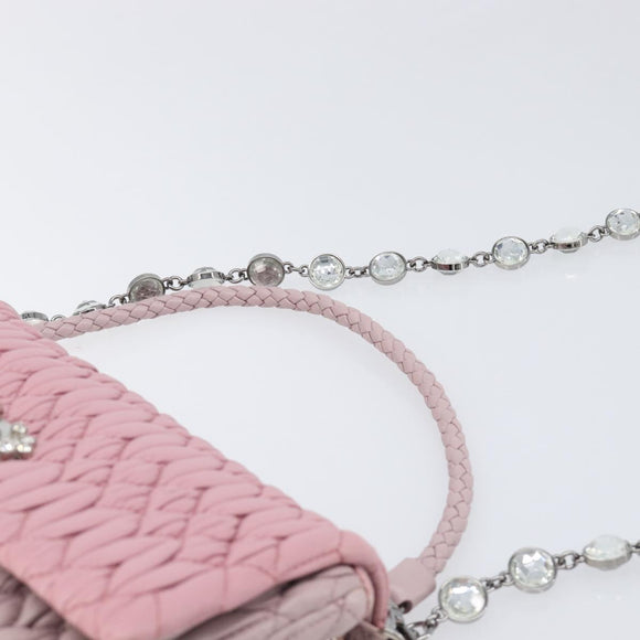 Miu Miu Chain Shoulder Bag Leather 2way Pink Silver Auth BA15638A