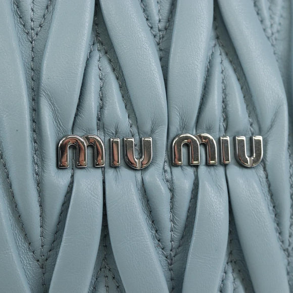 Miu Miu Matelasse Chain Bag Leather 2way Light Blue Silver Auth BA15639V