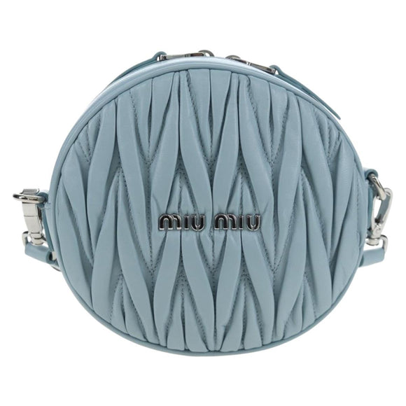 Miu Miu Matelasse Chain Bag Leather 2way Light Blue Silver Auth BA15639V
