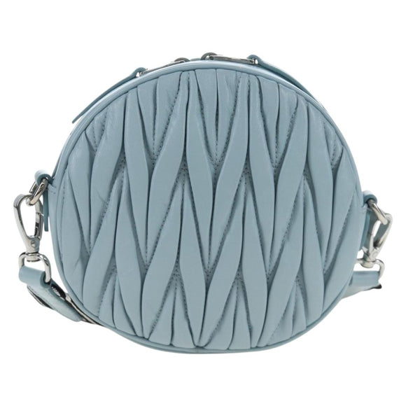 Miu Miu Matelasse Chain Bag Leather 2way Light Blue Silver Auth BA15639V